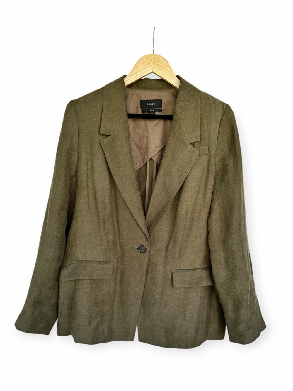 J.Crew Willa Linen Cupro Blend Blazer Olive Green Lightweight size 10